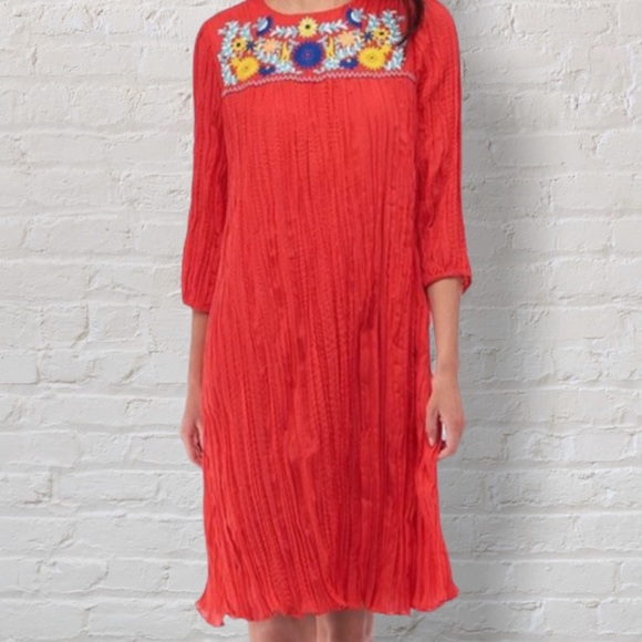 Label by Five Twelve Red Blue Yellow Floral Embroidered 3/4 Sleeve Boho Dress - Picture 1 of 7